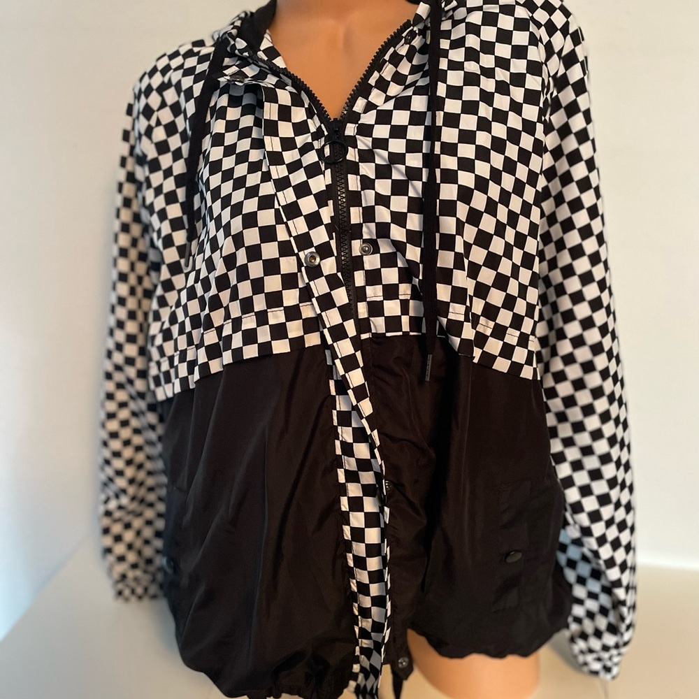 Rue21 Black and White Checkered Bomber Windbreaker Jacket 2X